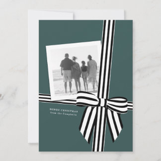 Striped Bow Flat Holiday Photo Card Green