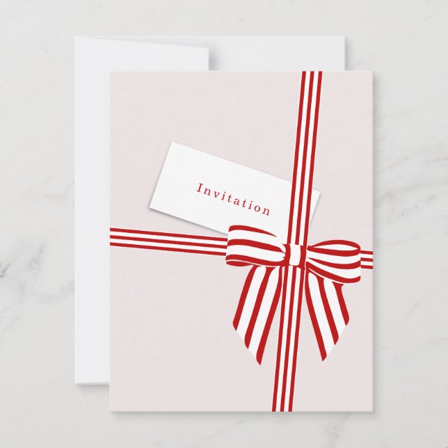 Striped Bow Flat Invitation Card (Front)