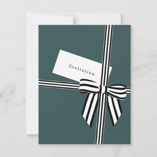 Striped Bow Flat Invitation Card Green