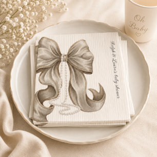 Striped Bow Ivory Pearl Baby Shower Napkin