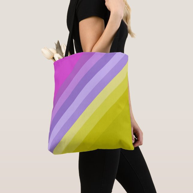 Striped, bright , rainbow tote bag (Close Up)