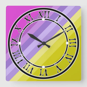 Striped, bright square wall clock