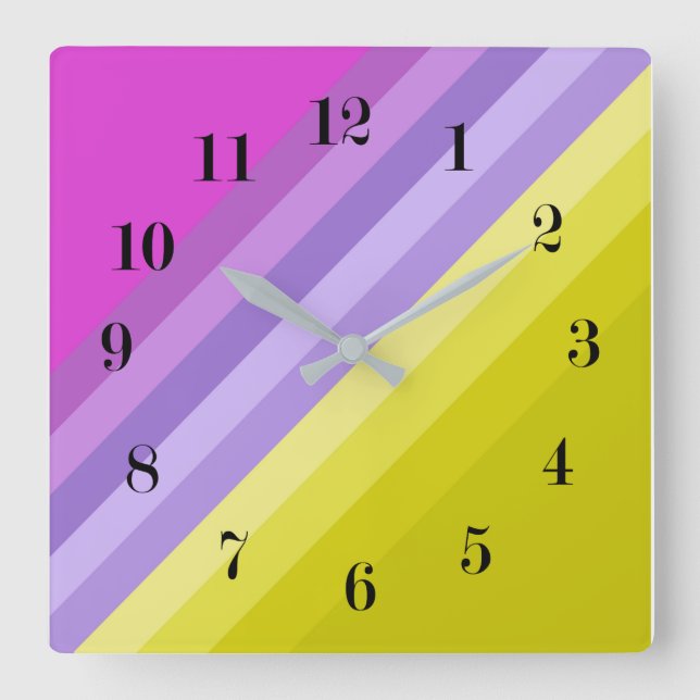 Striped, bright square wall clock (Front)