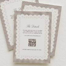 Striped Brown Lace Wedding Details RSVP Qr Code