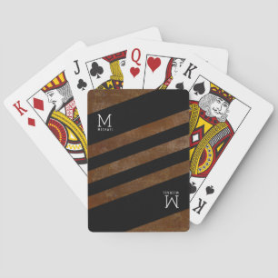 striped brown monogrammed playing cards