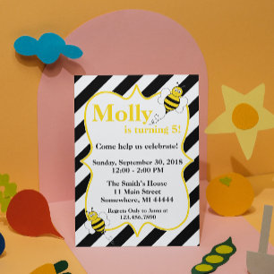 Striped Bumble Bee Birthday Party Invitation