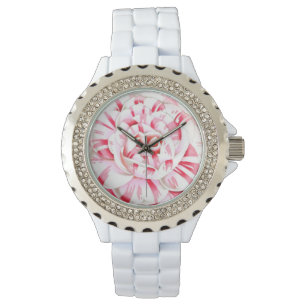 Striped candy cane camellia watch