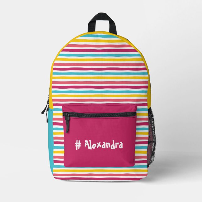 #Striped Candy! Fun Colourful Colour block Happy  Printed Backpack (Front)
