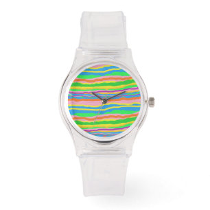 Striped candy rainbow design on a pink colour watc watch
