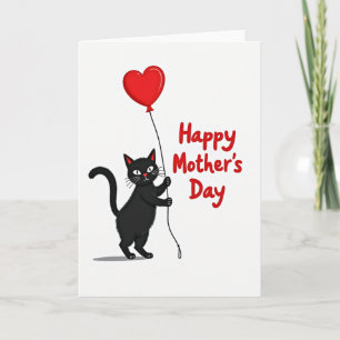 Striped Cat Balloon Heart Card