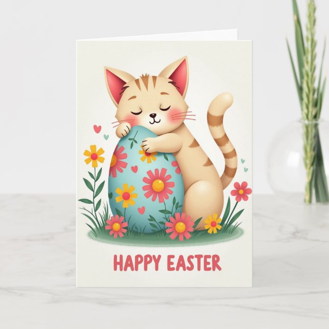 Striped Cat Easter Egg Card (Front)