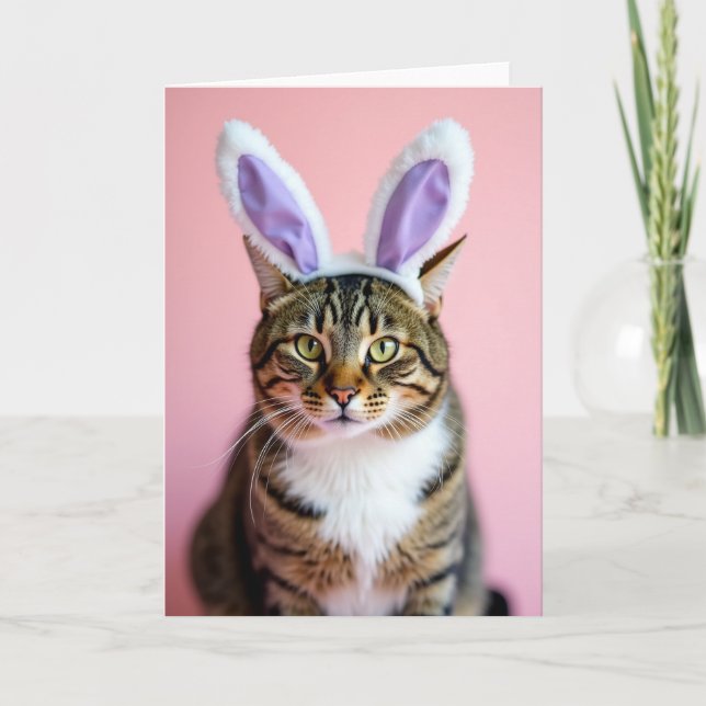 Striped Cat Festive Ears Portrait Card (Front)