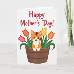 Striped Cat Floral Friend Card