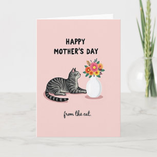 Striped Cat Floral Mothers Day Card