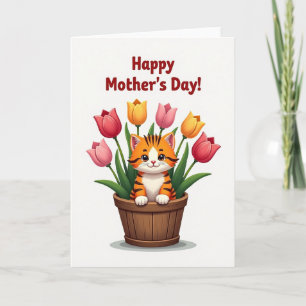 Striped Cat Floral Thank You Card