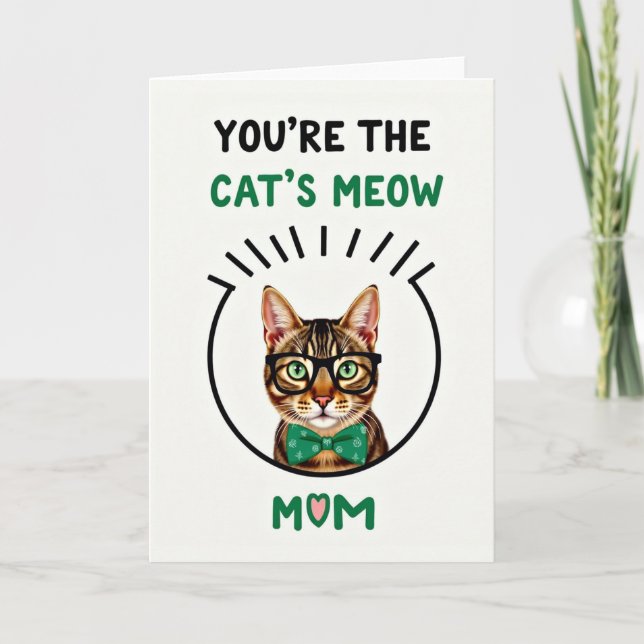 Striped Cat Meow Mom Card (Front)