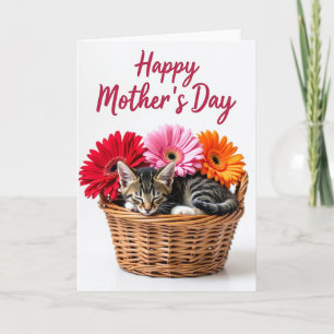Striped Cat Mothers Day Floral Card