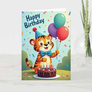 Striped Cat Party Hat Card