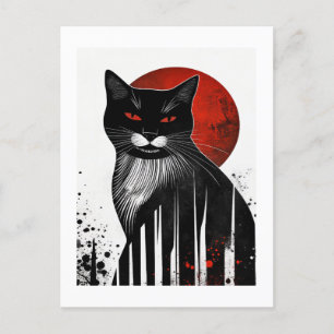 Striped Charm: Halloween Autumn Cat Art Postcard
