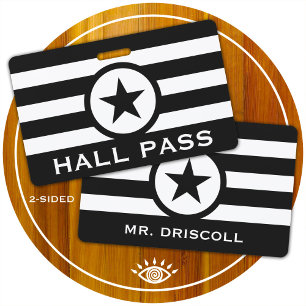 Striped Chic Star Hall Pass for Teachers ID Badge