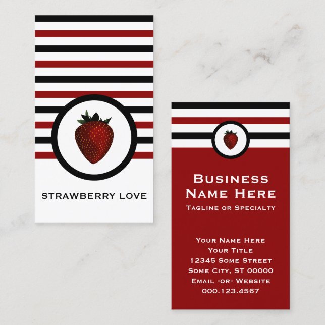 Striped Chic Strawberry Business Card (Front/Back)