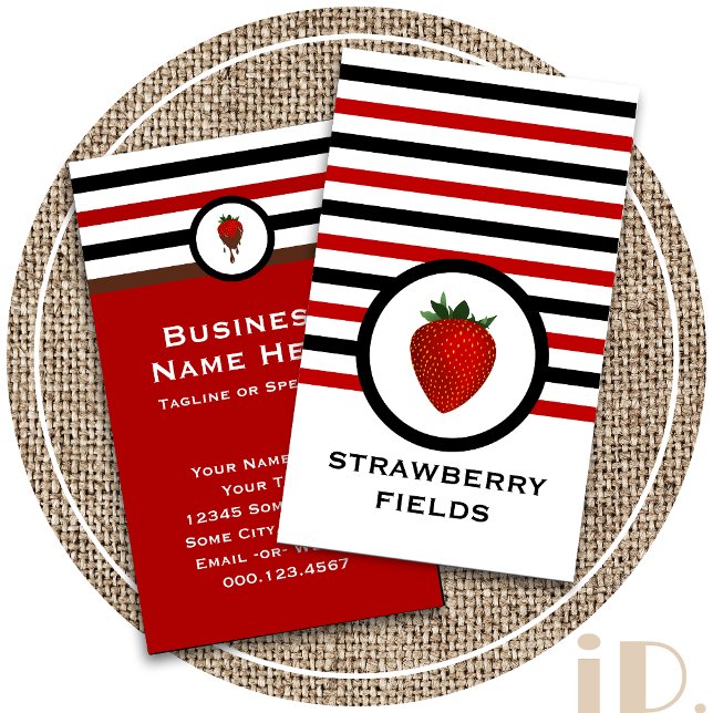 Striped Chic Strawberry Business Card (Creator Uploaded)