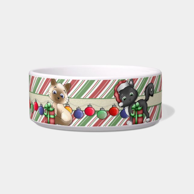 Striped Christmas Holiday Cat Dish - Customise (Right)