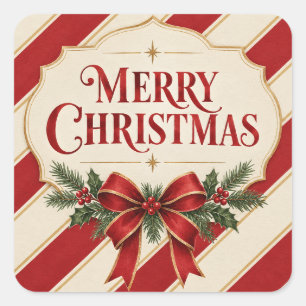 Striped Christmas , Merry Christmas Greeting style Square Sticker