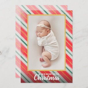 Striped Christmas Photo Birth Announcements