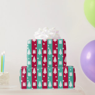 Striped Christmas Tree Gift Wrap Paper