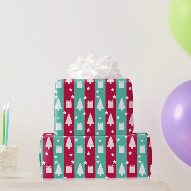 Striped Christmas Tree Gift Wrap Paper (Party Gifts)