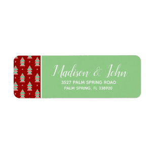 Striped Christmas Trees Snowflakes Address Return Address Label