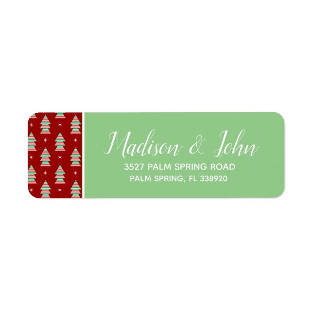 Striped Christmas Trees Snowflakes Address Return Address Label (Front)