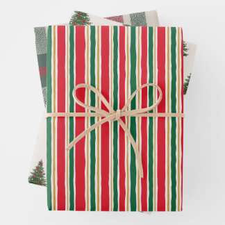 Striped Christmas Wrapping Paper, Pine Tree Wrapping Paper Sheet