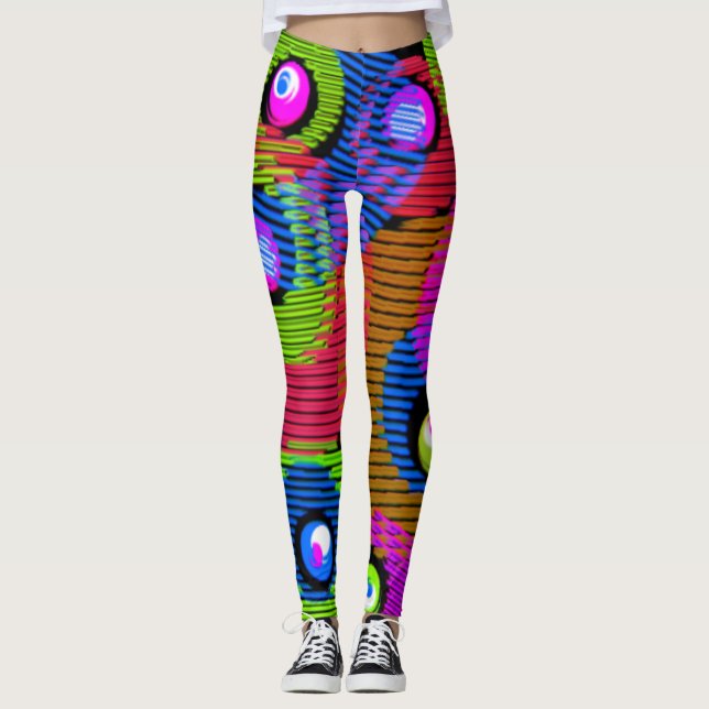 Striped Circle Multi Colour Abstract Pattern Leggings (Front)