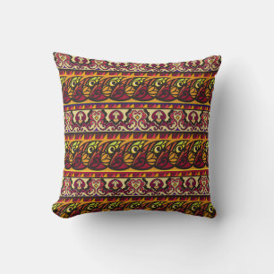 Striped colourful ethnic seamless ornament. Floral Cushion