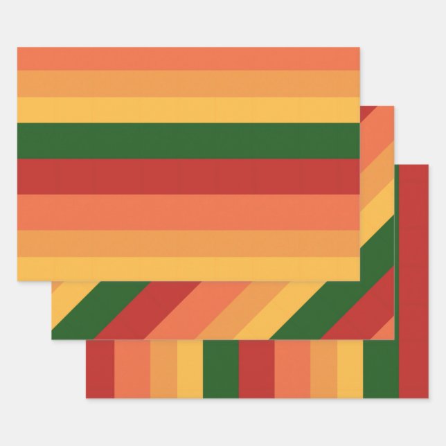 Striped Colours of Autumn  Wrapping Paper Sheets (Set)