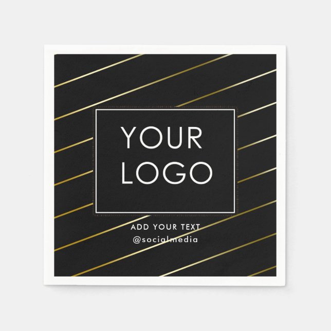 Striped Company Business Corporate Logo Black Napkin (Front)