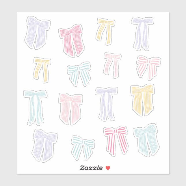 Striped Coquette Bows mint pink yellow lilac (Sheet)