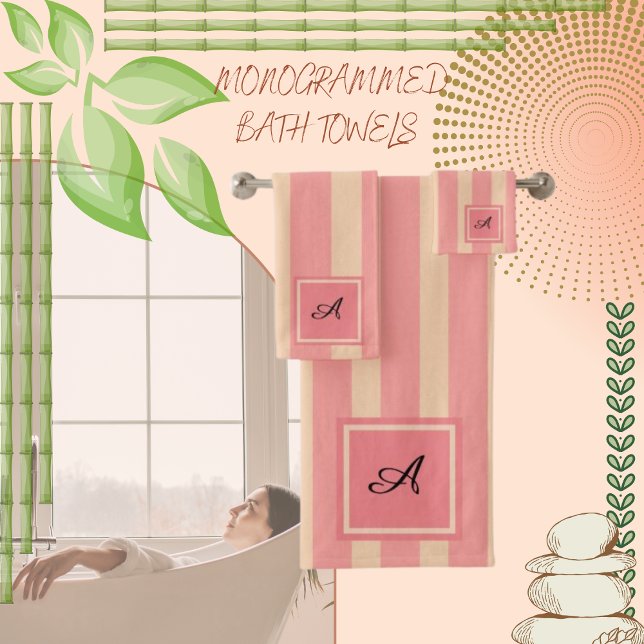 Striped Coral and Peach Blush  Bath Towel Set (Creator Uploaded)