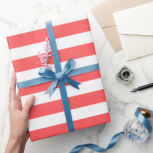 Striped Coral Red Colour Wrapping Paper
