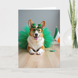 Striped Corgi St Patricks Card