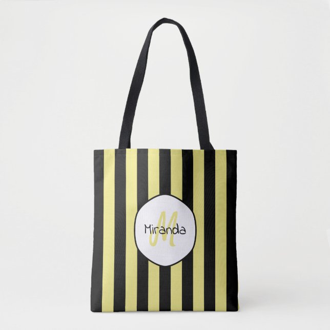 Striped Cucumber Beetle Pattern Name and Monogram Tote Bag (Front)
