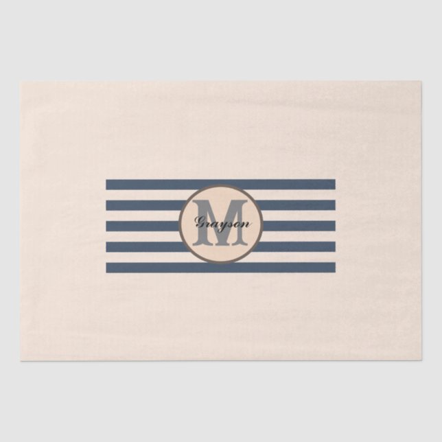 Striped custom monogram baby name  tissue paper (Front)
