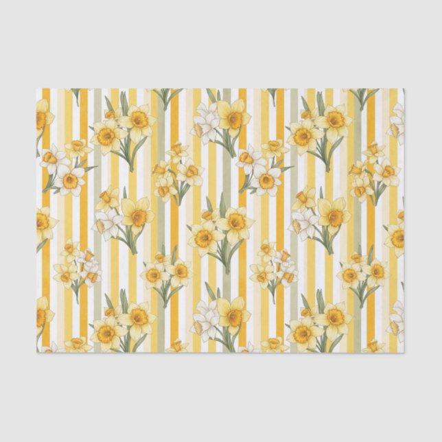 Striped Daffodil Floral Pattern (1) Tissue Paper (Front)