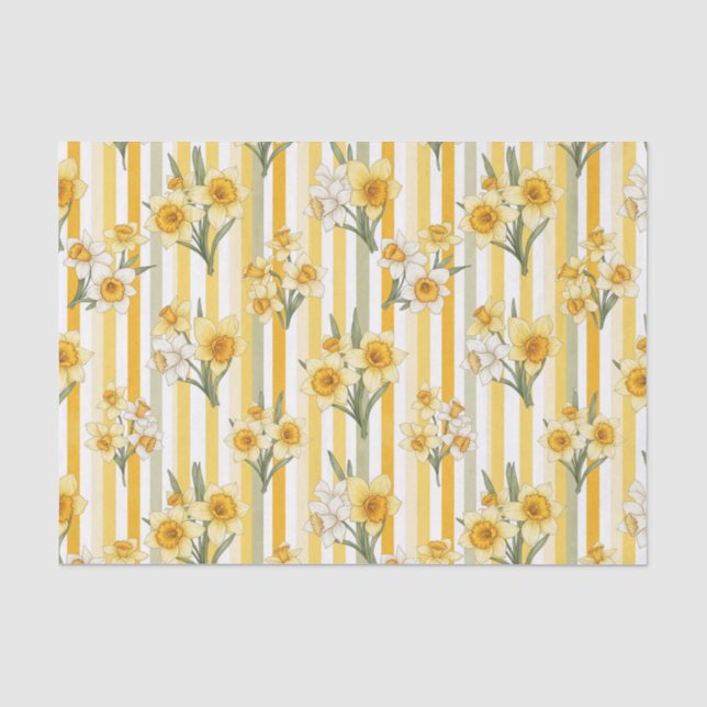 Striped Daffodil Floral Pattern Tissue Paper (Front)