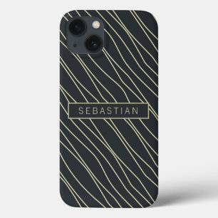 Striped Dark Blue Pattern Personalised iPhone 13 Case