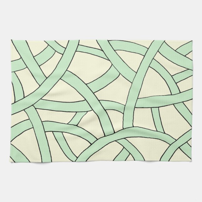 Striped design Green Cream Tea Towel (Horizontal)