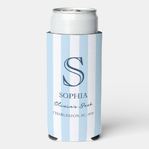 Striped Destination Bachelorette Party Favour Slim Seltzer Can Cooler