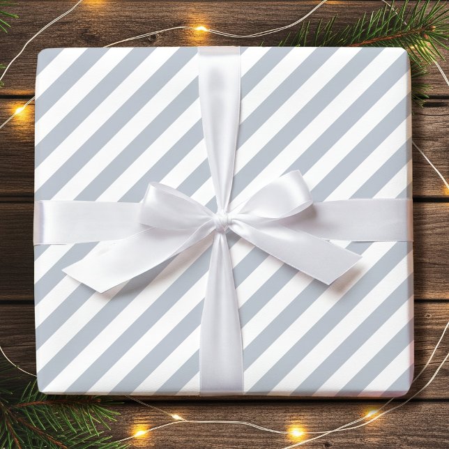 Striped Diagonal Holiday Simple Grey White Wrapping Paper (Creator Uploaded)